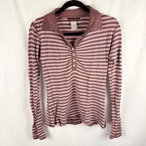 Vintage Horny Toad Striped Maroon Waffle Knit Henley Medium Y2K Bella‎ Swan